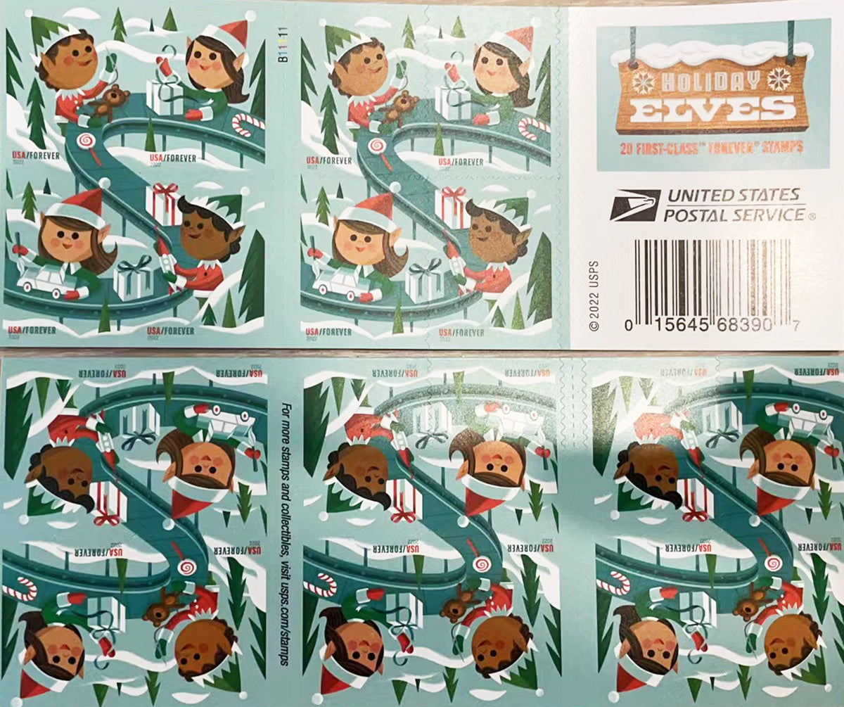 Holiday Elves Forever Postage Stamps