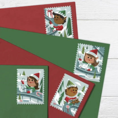 Holiday Elves Forever Postage Stamps