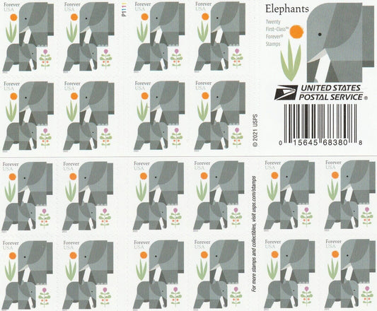 Cartoon Elephants Star Forever First Class Postage Stamps - Mailboxes of Flushing