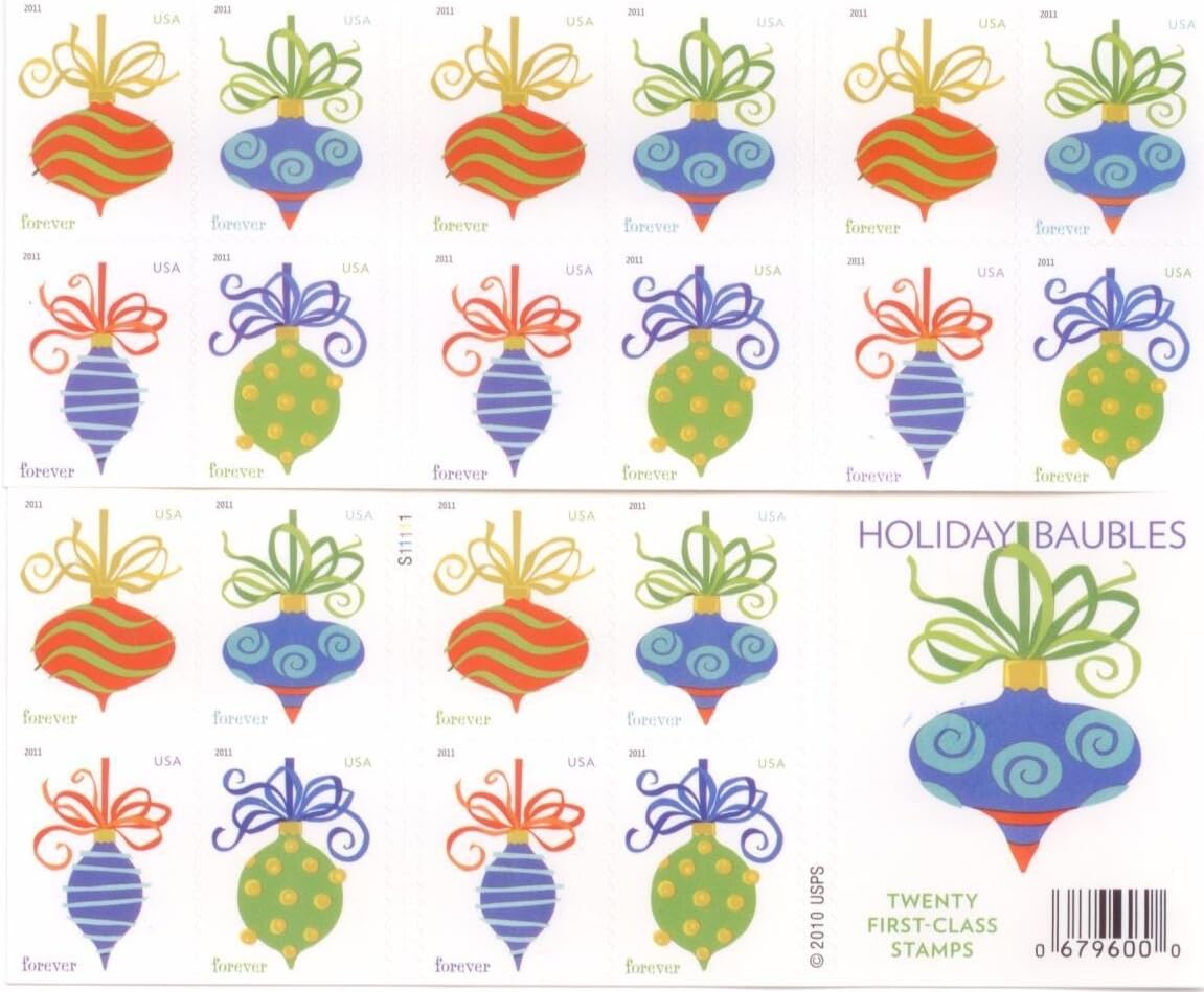 Holiday Baubles Forever First Class Postage Stamps - Mailboxes of Flushing