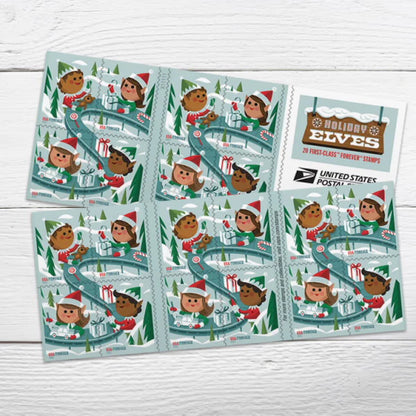 Holiday Elves Forever Postage Stamps