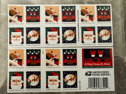 A Visit From St. Nick 2021 USPS Forever First Class Postage Stamps - Mailboxes of Flushing