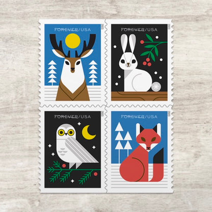 Winter Woodland Animals Forever First Class Postage Stamps