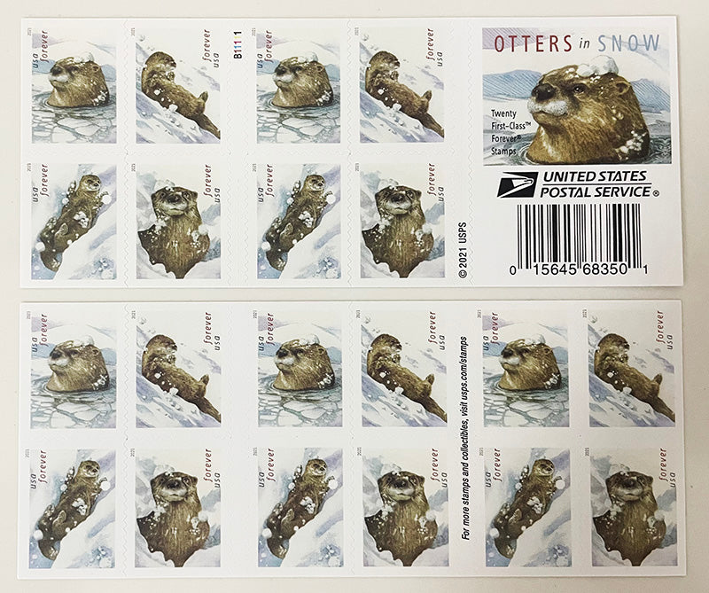 Otters in Snow Forever First Class Postage Stamps - Mailboxes of Flushing