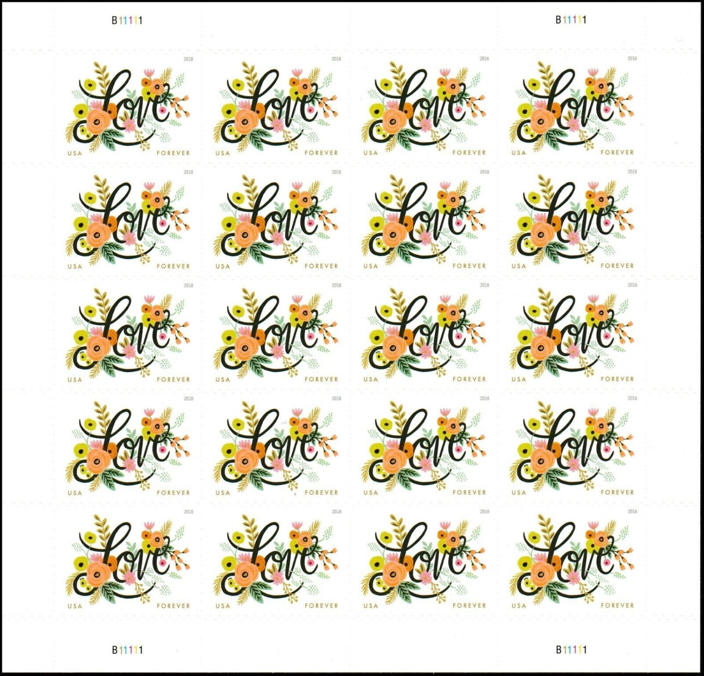 Love Flourishes Forever First Class Postage Stamps - Mailboxes of Flushing