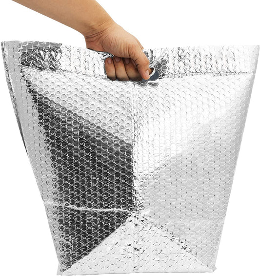 APQ Thermal Bags with Handle 10 x 10 x 10, Pack of 10 Insulated Thermal Bubble Bags, Metalized Foil Cold Shipping Package, Packaging Bags for Shipping Frozen Products, Bubble Shipping Bags for Food - Mailboxes of Flushing
