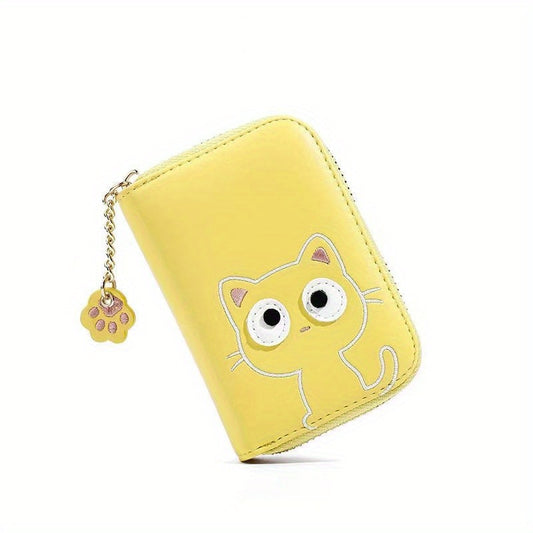 Kawaii Multi-card Slot Card Holder, Cute Cat Embroidered Coin Purse, Mini Zipper Short Wallet With Pendant (4.3*1.2*3)inch - Mailboxes of Flushing